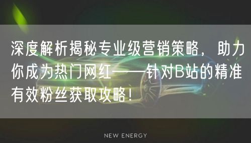 深度解析揭秘专业级营销策略，助力你成为热门网红——针对B站的精准有效粉丝获取攻略