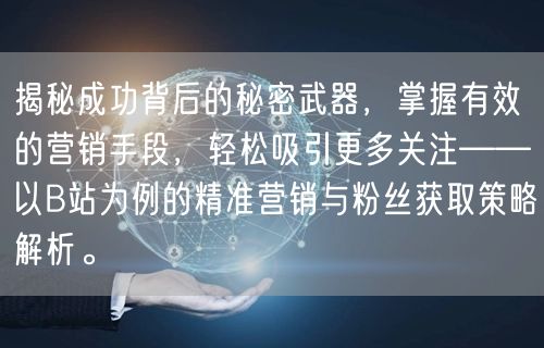 揭秘成功背后的秘密武器，掌握有效的营销手段，轻松吸引更多关注——以B站为例的精准