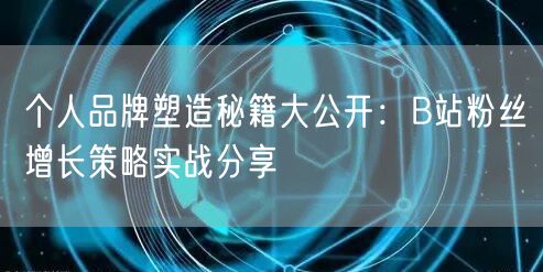 个人品牌塑造秘籍大公开：B站粉丝增长策略实战分享