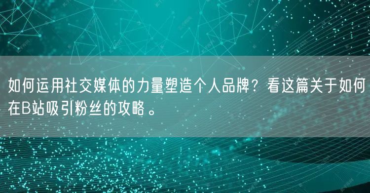 如何运用社交媒体的力量塑造个人品牌？看这篇关于如何在B站吸引粉丝的攻略。