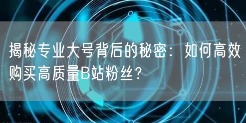 揭秘专业大号背后的秘密：如何高效购买高质量B站粉丝？