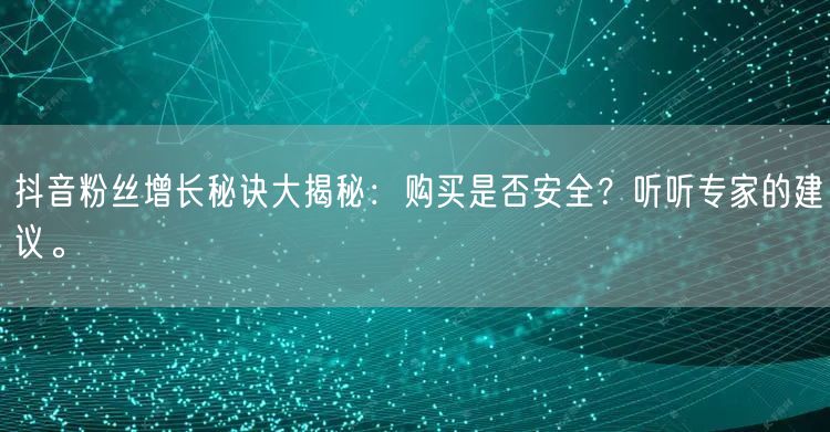 抖音粉丝增长秘诀大揭秘：购买是否安全？听听专家的建议。